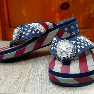 Red, white & blue flip flops